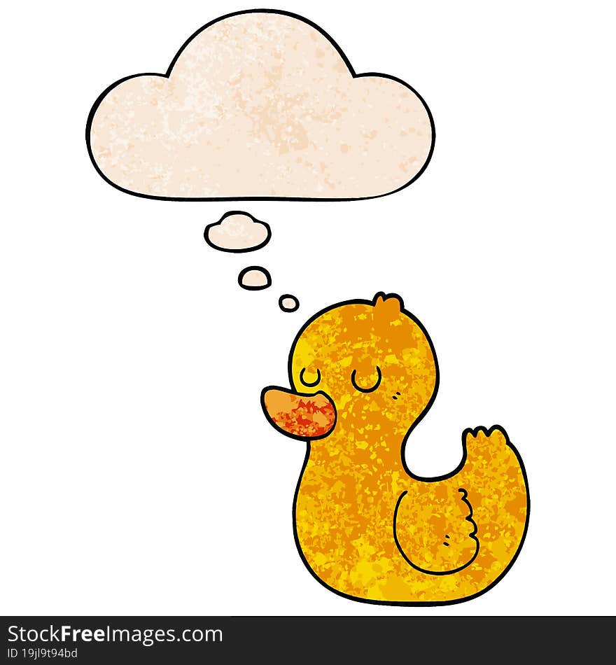 Cartoon Duck And Thought Bubble In Grunge Texture Pattern Style