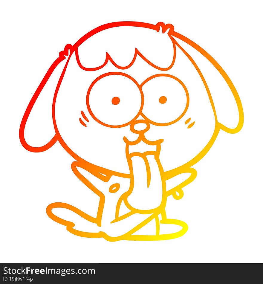 warm gradient line drawing of a cute cartoon dog