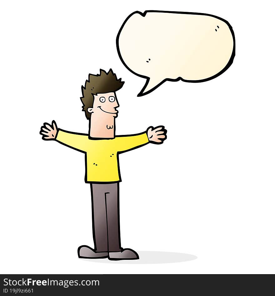 cartoon happy man with speech bubble