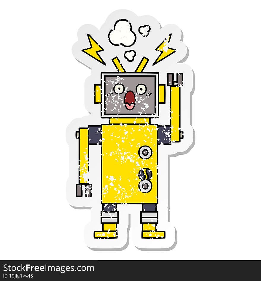 Distressed Sticker Of A Cute Cartoon Robot