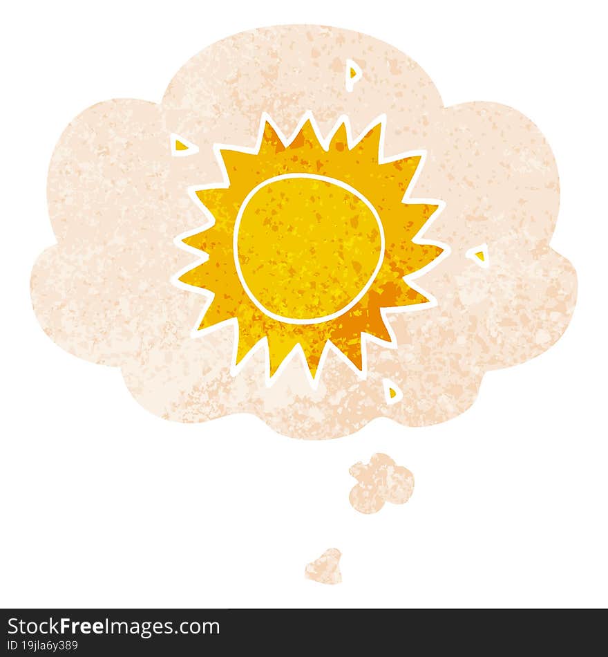 Cartoon Sun And Thought Bubble In Retro Textured Style