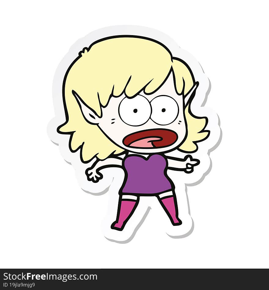 Sticker Of A Cartoon Shocked Elf Girl