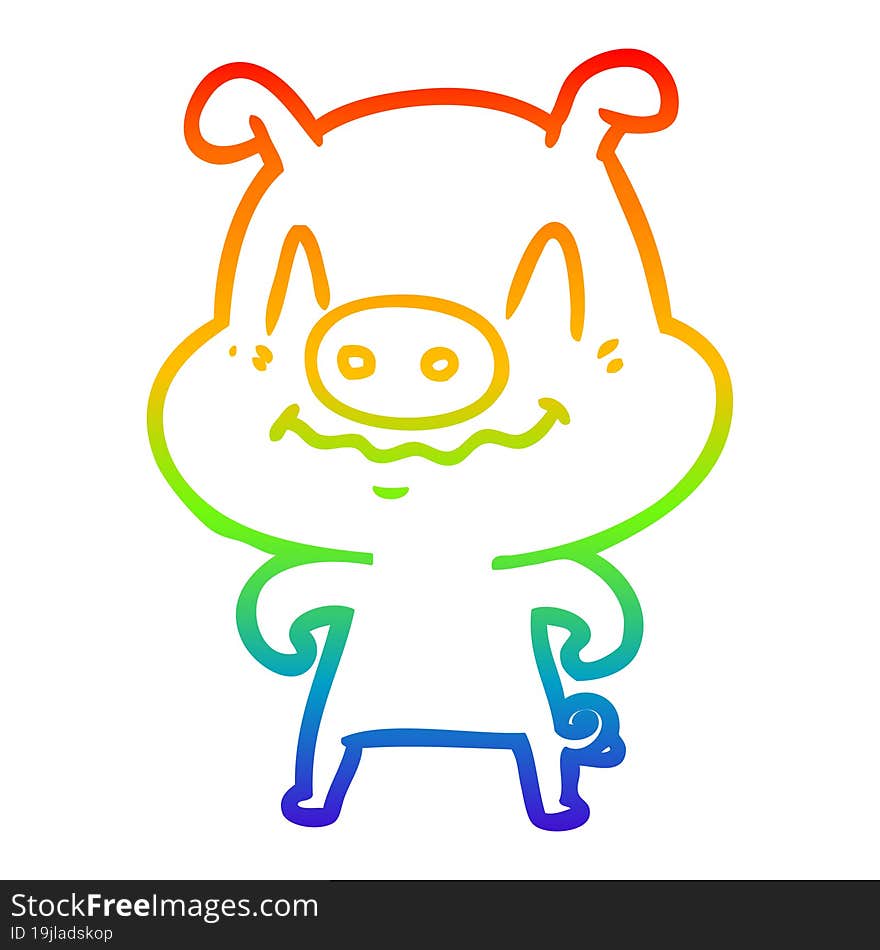 rainbow gradient line drawing of a nervous cartoon pig