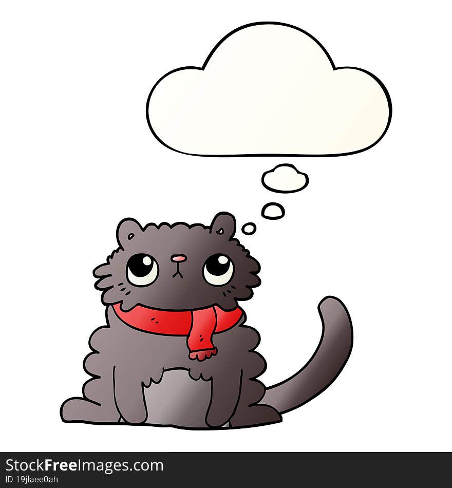 cartoon cat with thought bubble in smooth gradient style