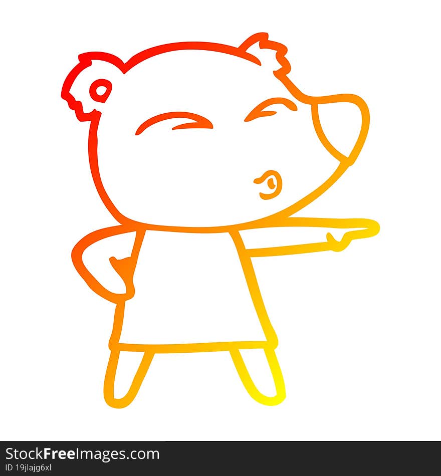 warm gradient line drawing cartoon whistling bear in dress