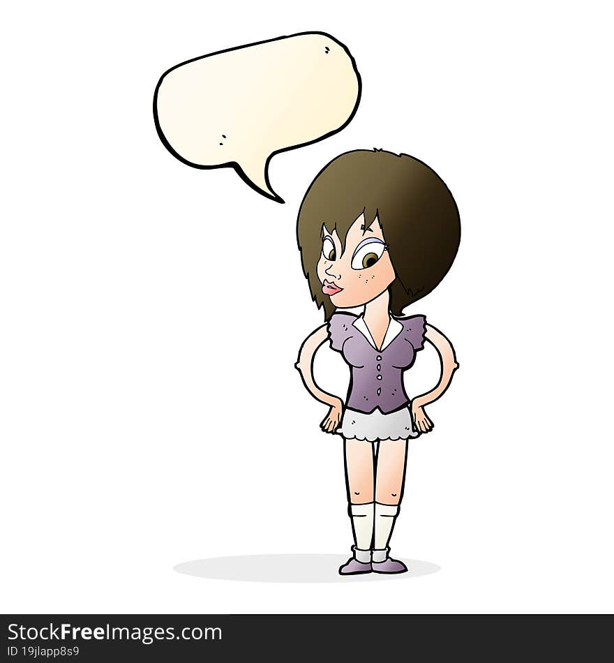 cartoon woman with hands on hips with speech bubble