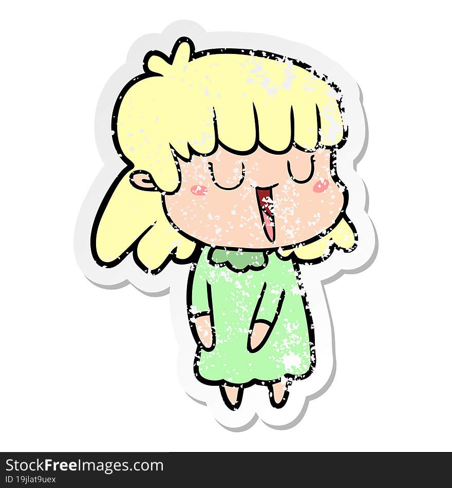 Distressed Sticker Of A Cartoon Woman Laughing