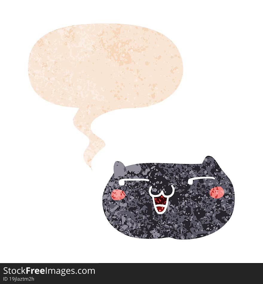 Cartoon Cat Face And Speech Bubble In Retro Textured Style