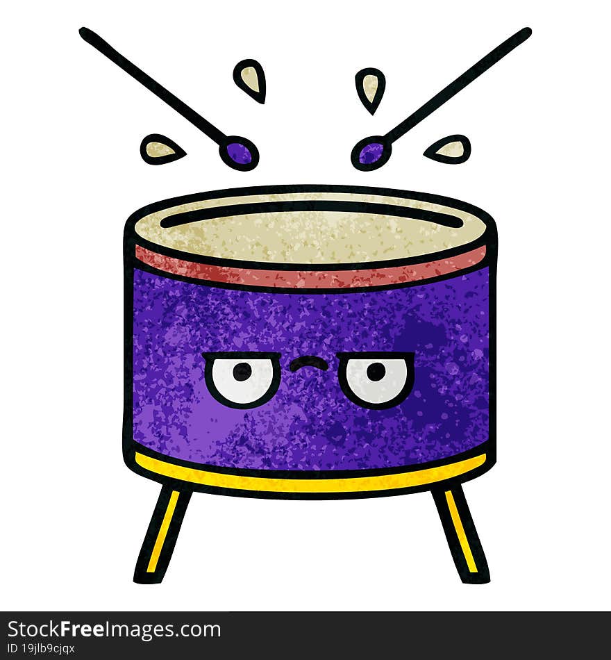 retro grunge texture cartoon of a drum