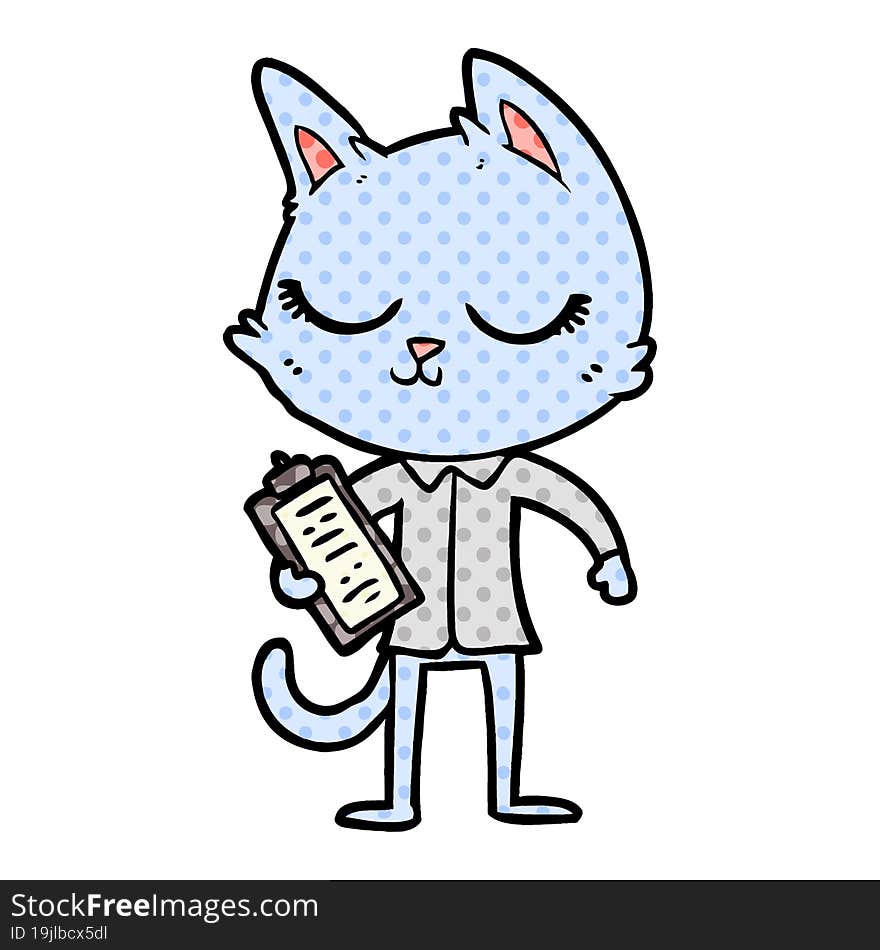 calm cartoon cat with clipboard. calm cartoon cat with clipboard