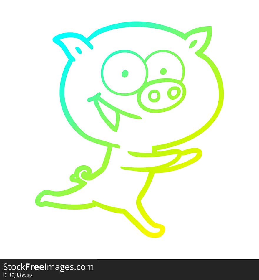 cold gradient line drawing of a cheerful pig cartoon