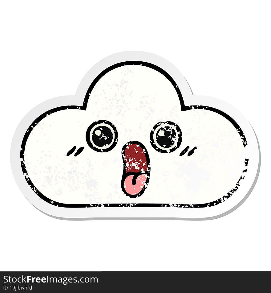 distressed sticker of a cute cartoon cloud