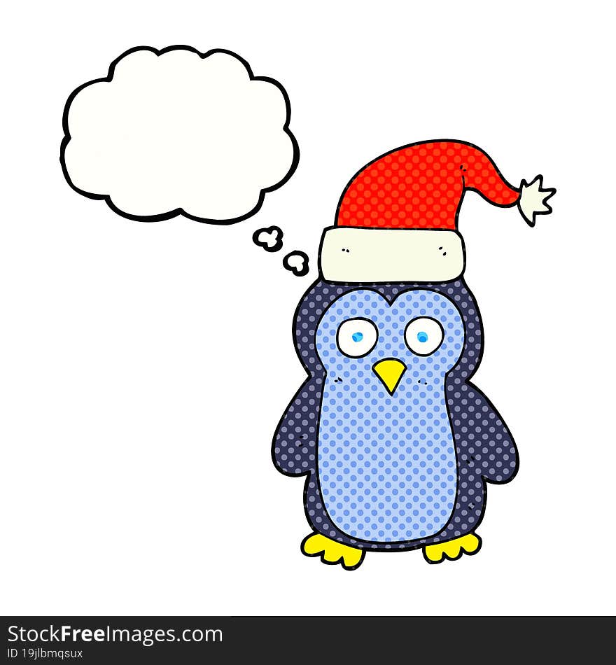 Thought Bubble Cartoon Christmas Penguin