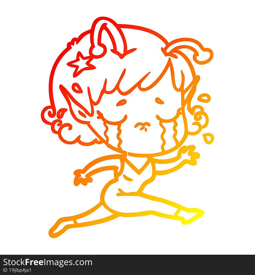 Warm Gradient Line Drawing Cartoon Crying Alien Girl