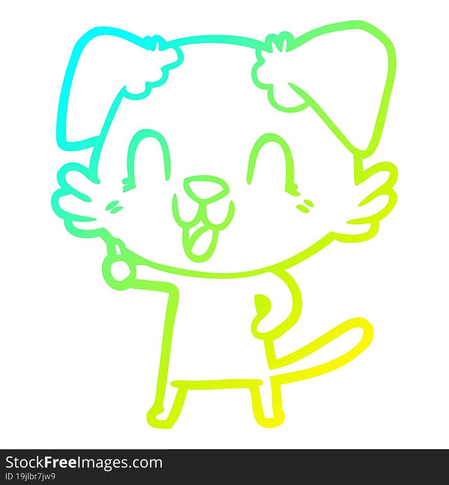 Cold Gradient Line Drawing Laughing Cartoon Dog