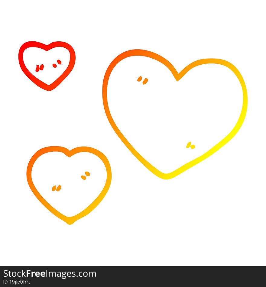 warm gradient line drawing of a cartoon love hearts