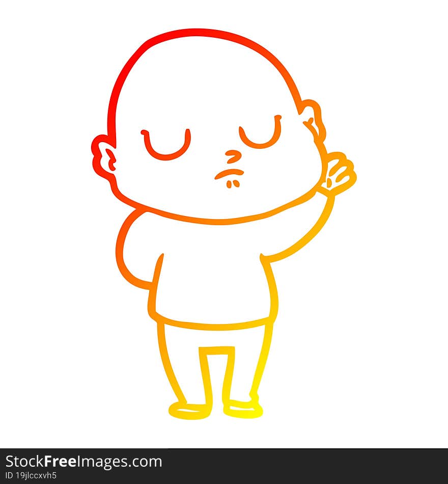 warm gradient line drawing of a cartoon bald man