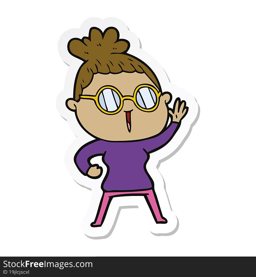 sticker of a cartoon woman wearing spectacles