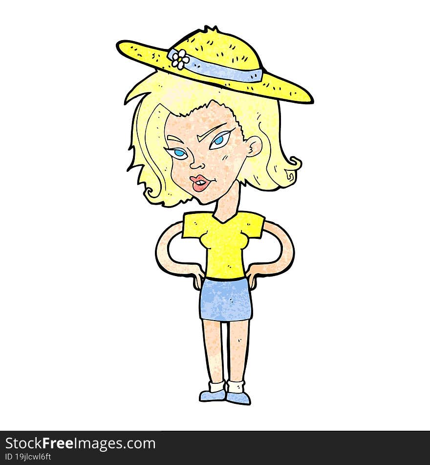 cartoon woman in summer hat