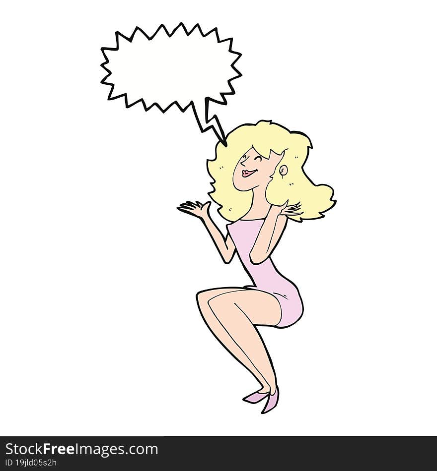 cartoon attractive woman sitting with thought bubble