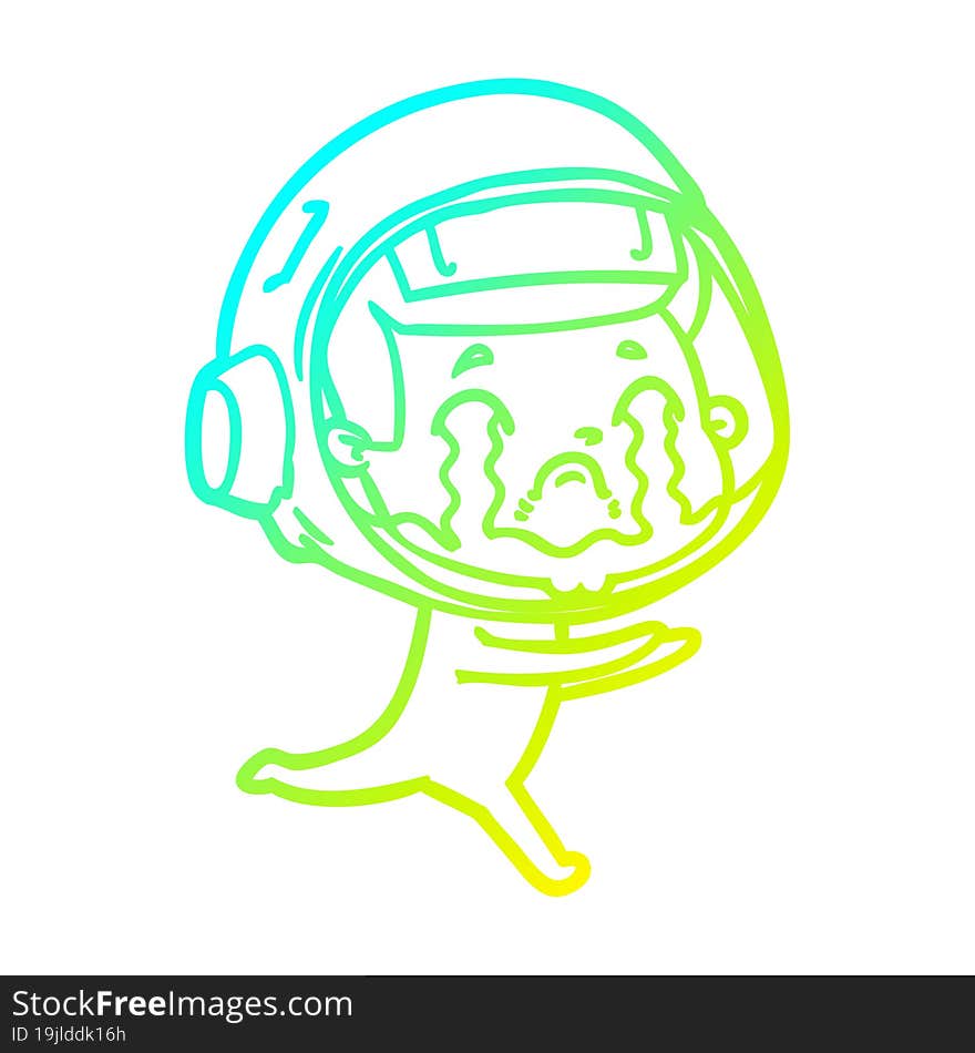 cold gradient line drawing cartoon crying astronaut