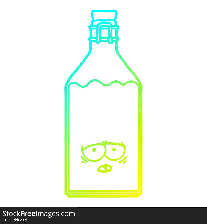 cold gradient line drawing of a cartoon old milk bottle