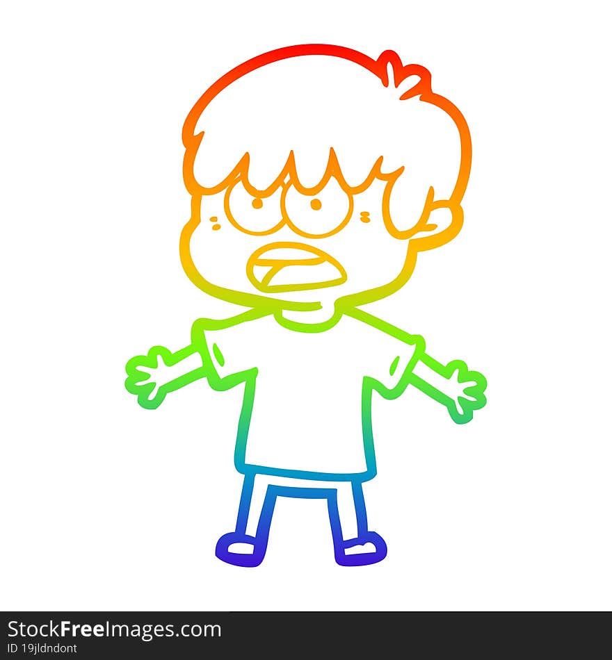 rainbow gradient line drawing worried cartoon boy