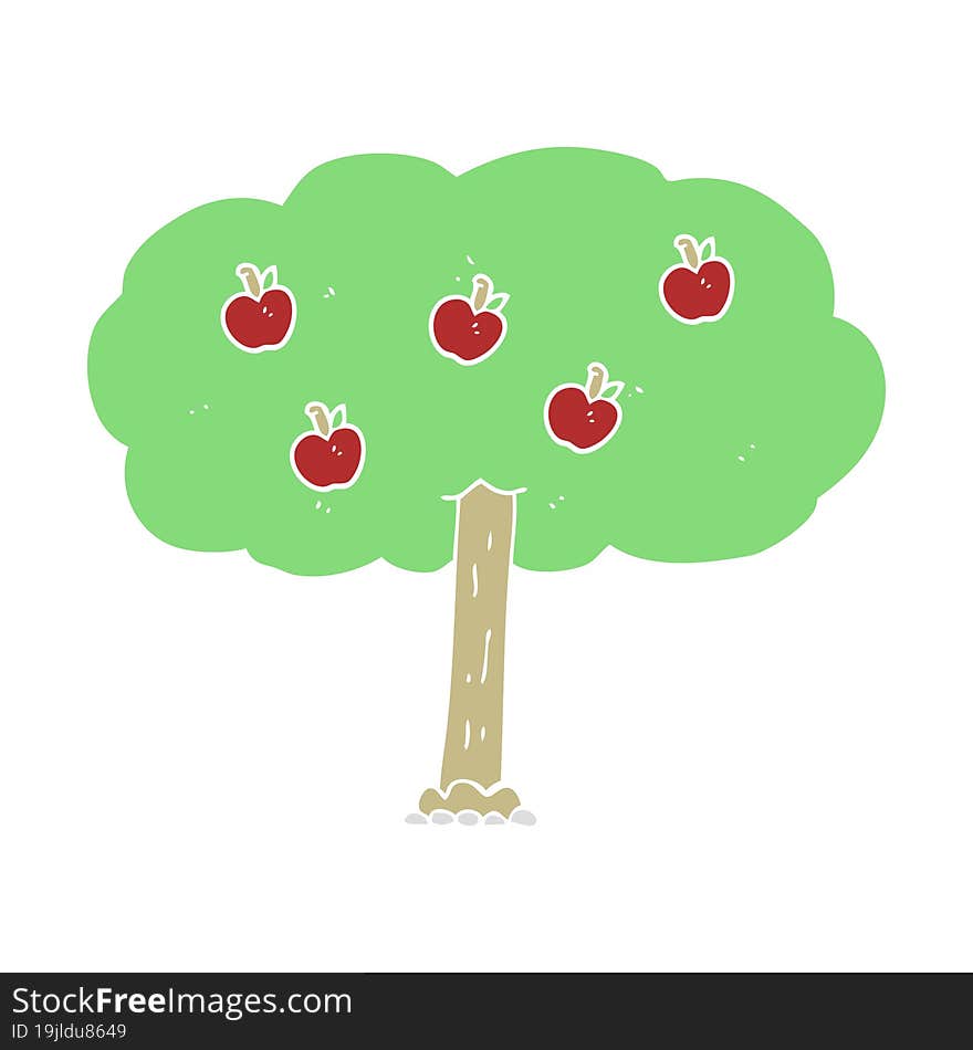 Flat Color Illustration Of A Cartoon Apple Tree