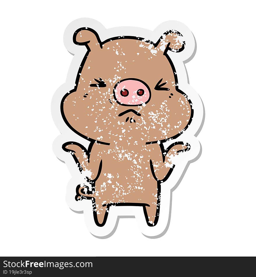 distressed sticker of a cartoon angry pig