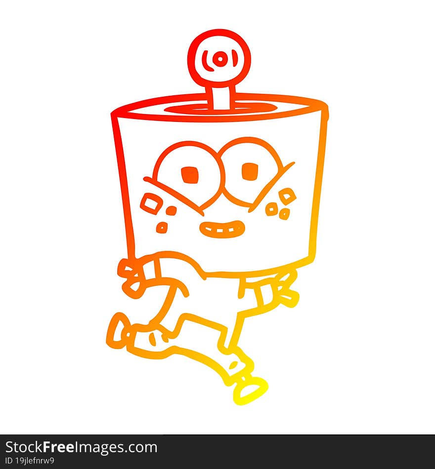 warm gradient line drawing of a happy cartoon robot running