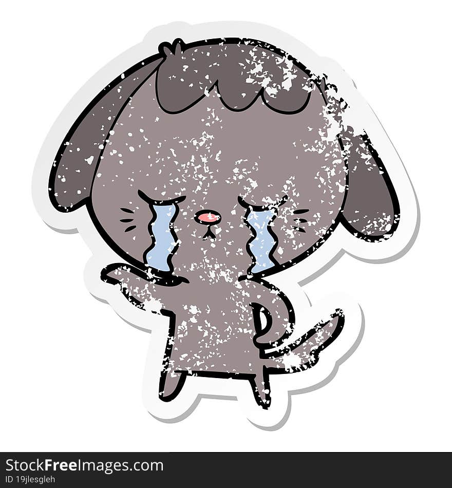 distressed sticker of a cartoon dog crying