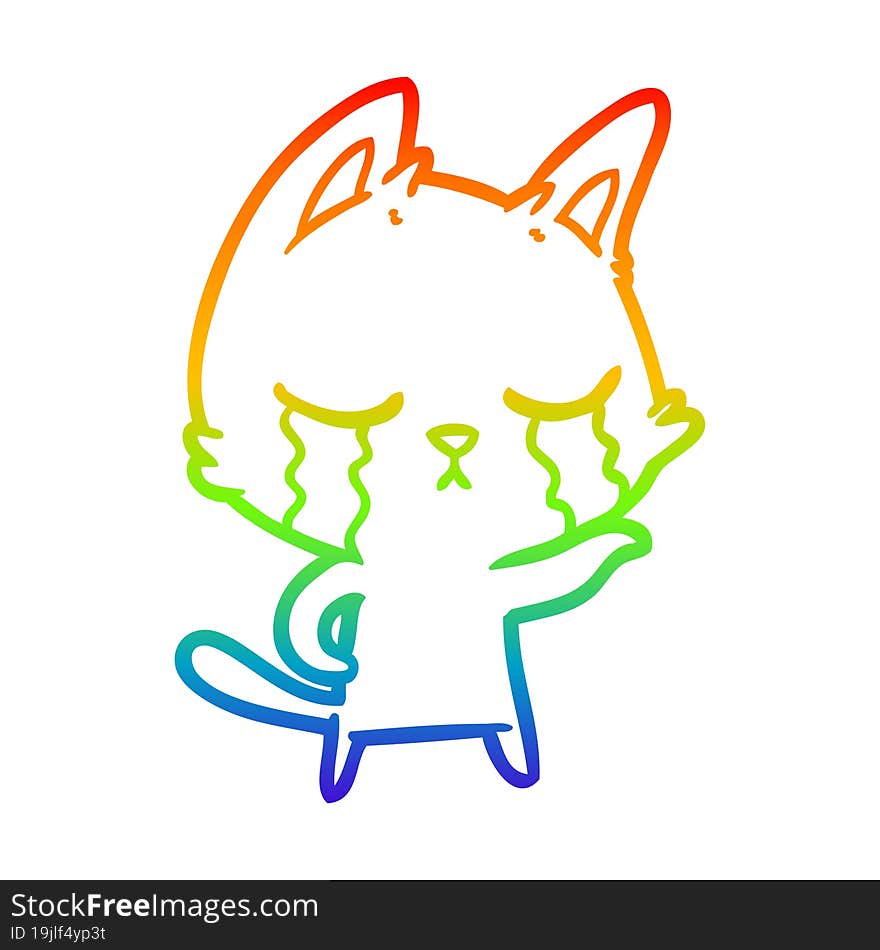 Rainbow Gradient Line Drawing Crying Cartoon Cat