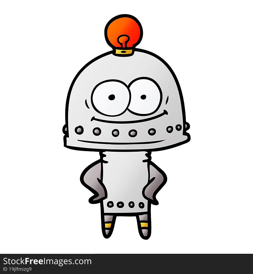 happy carton robot with light bulb. happy carton robot with light bulb