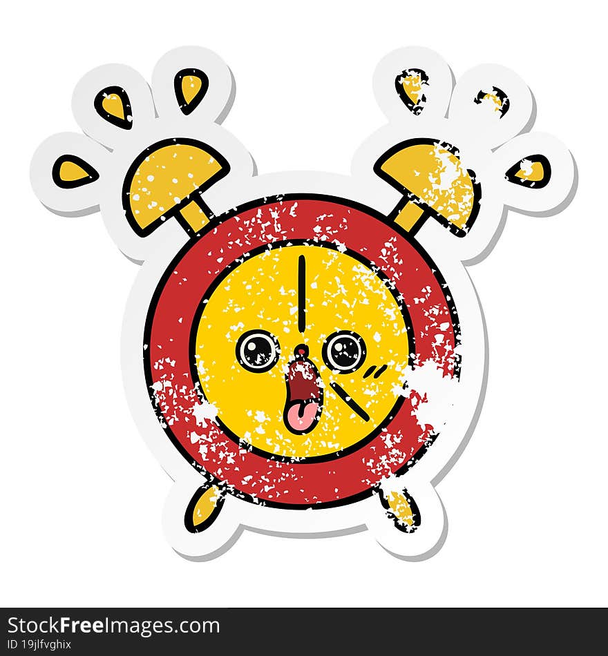 distressed sticker of a cute cartoon alarm clock