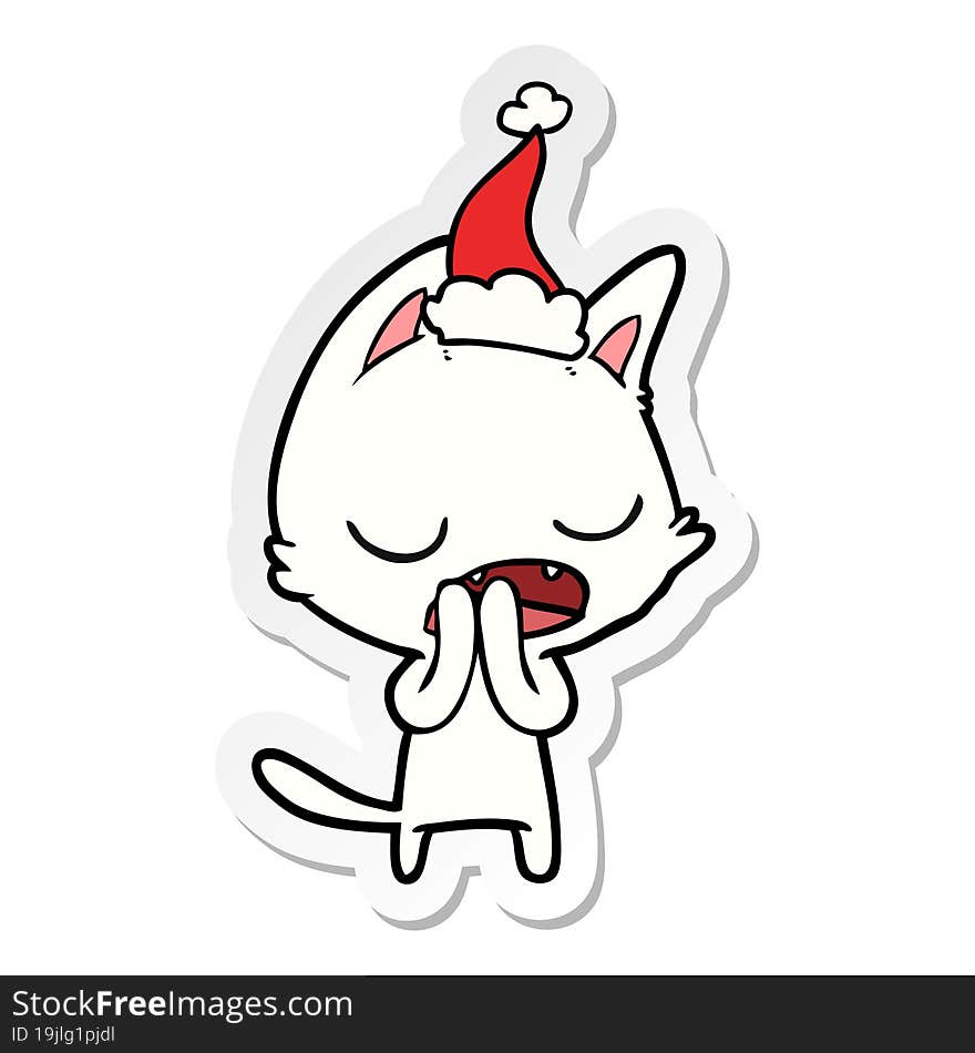 talking cat sticker cartoon of a wearing santa hat