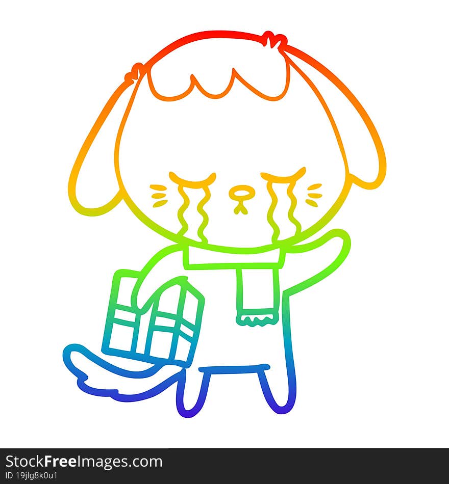 rainbow gradient line drawing cartoon crying dog