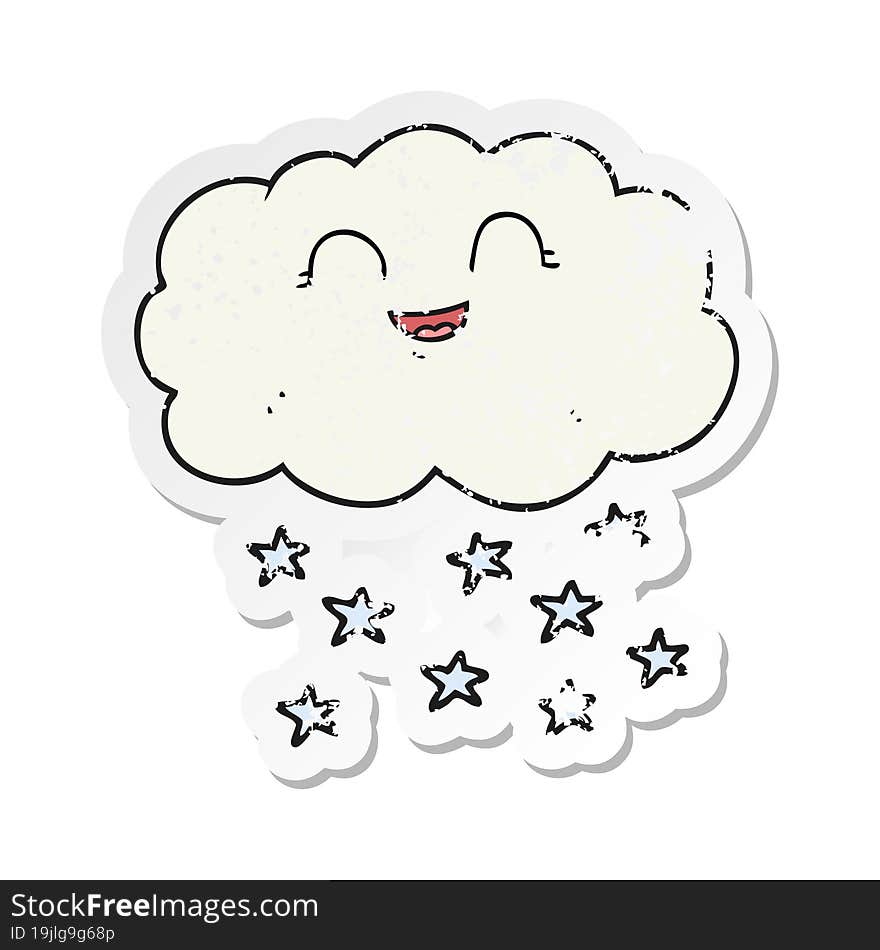 Retro Distressed Sticker Of A Cartoon Cloud Snowing