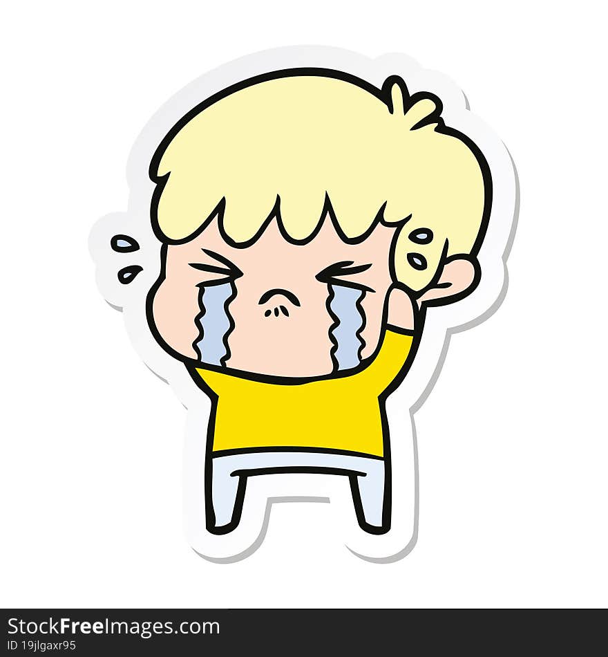 Sticker Of A Cartoon Boy Crying