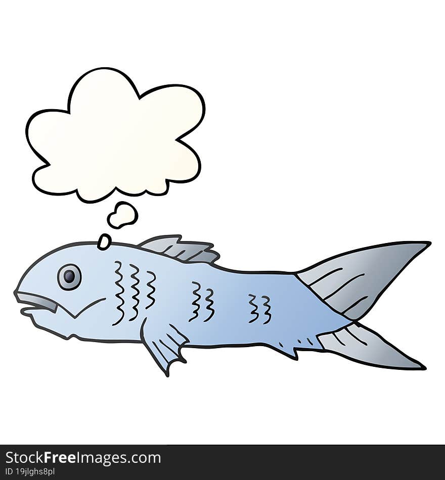 Cartoon Fish And Thought Bubble In Smooth Gradient Style