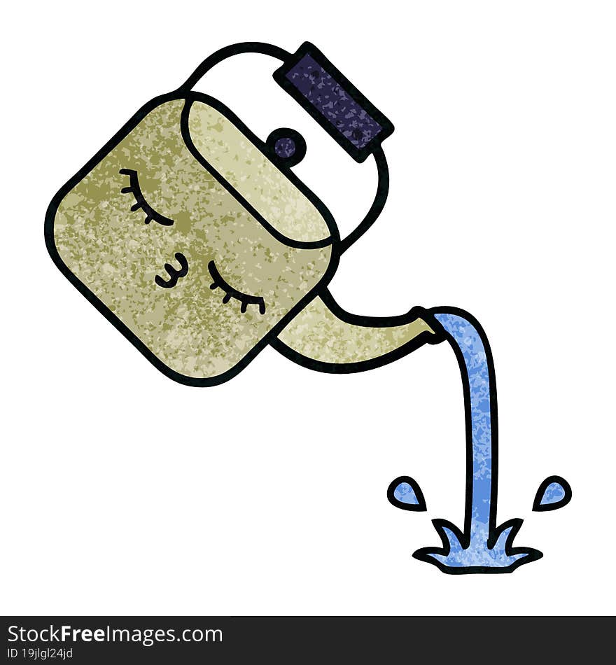 retro grunge texture cartoon of a pouring kettle