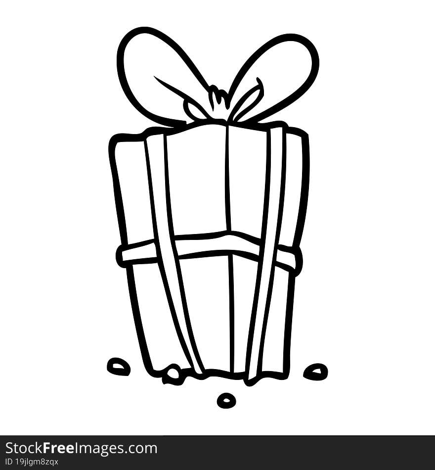 line drawing of a christmas present wrapped with bow. line drawing of a christmas present wrapped with bow