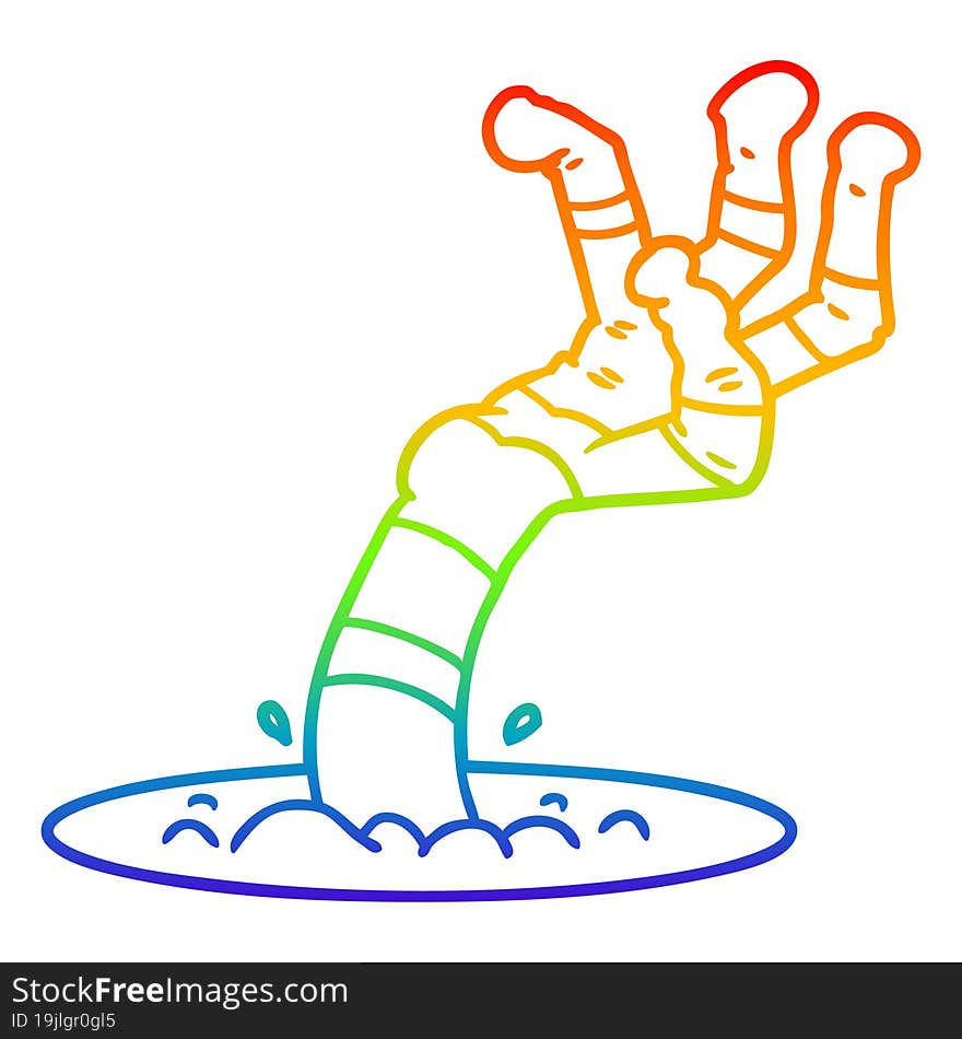 rainbow gradient line drawing of a cartoon spooky monster hand