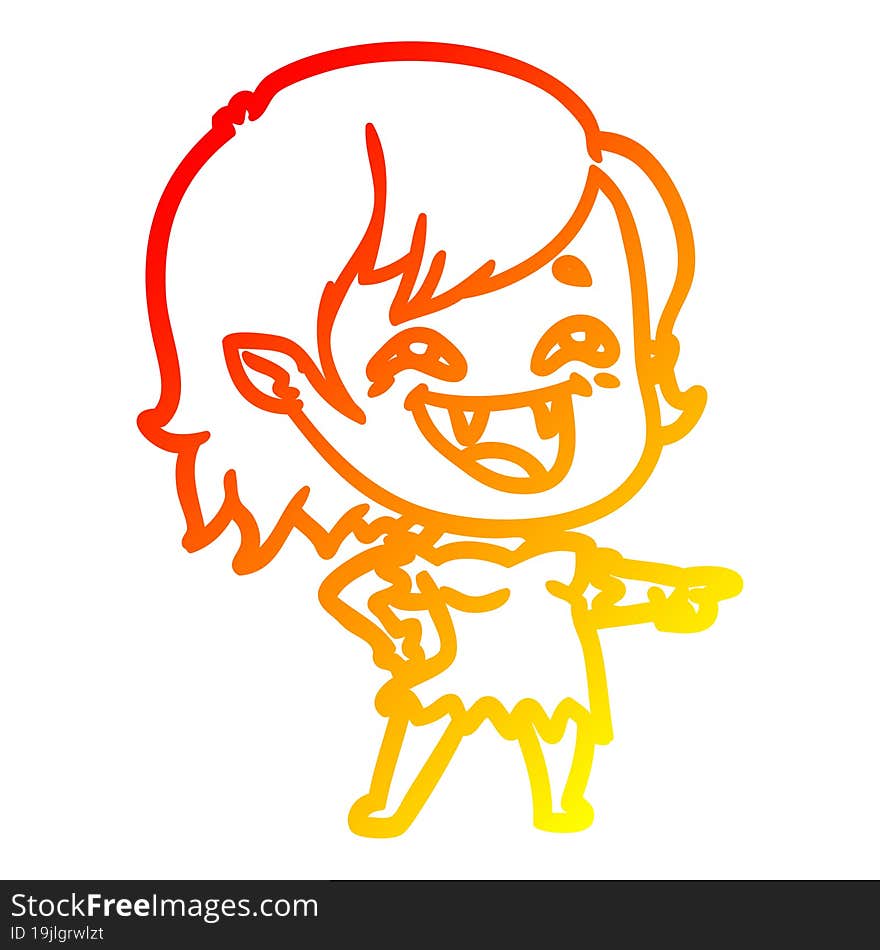 warm gradient line drawing of a cartoon laughing vampire girl