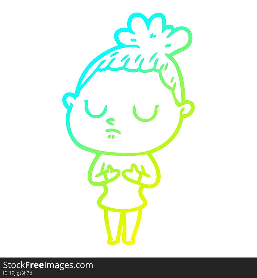 cold gradient line drawing cartoon calm woman