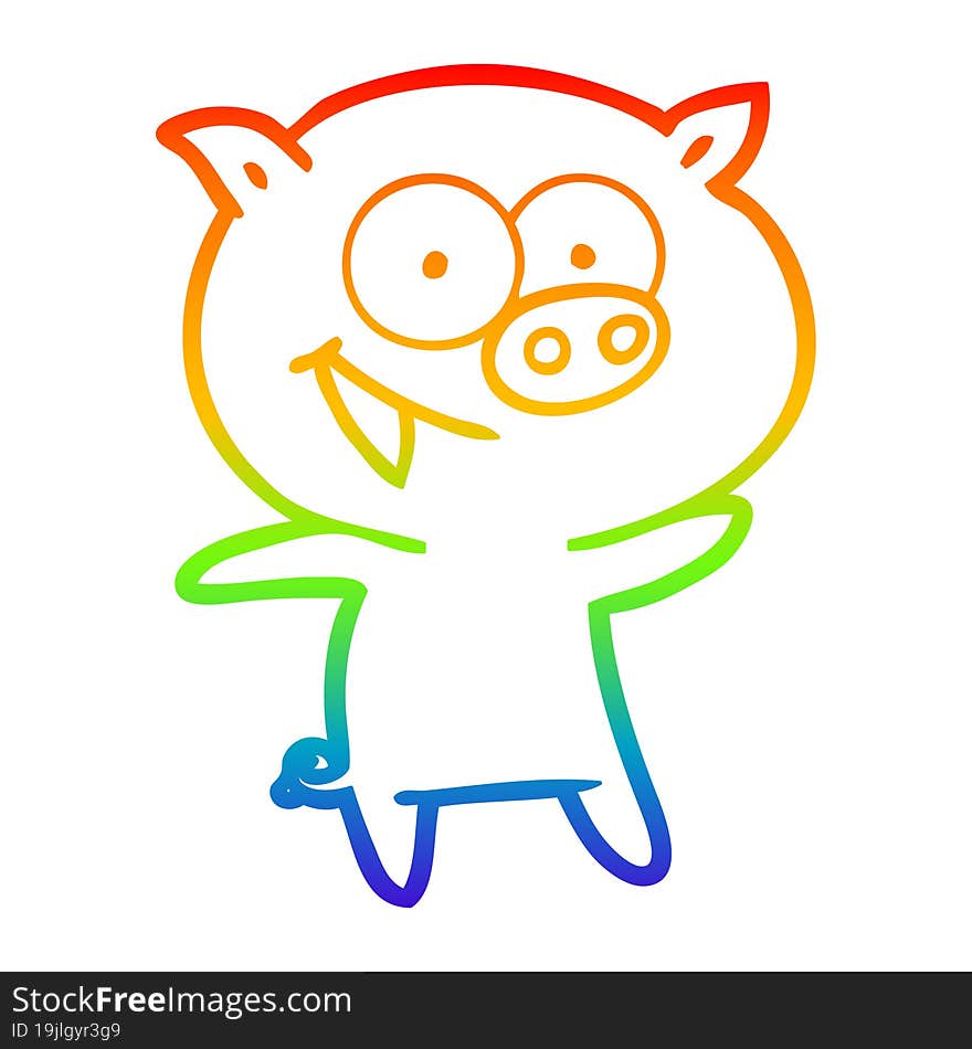 Rainbow Gradient Line Drawing Cheerful Pig Cartoon