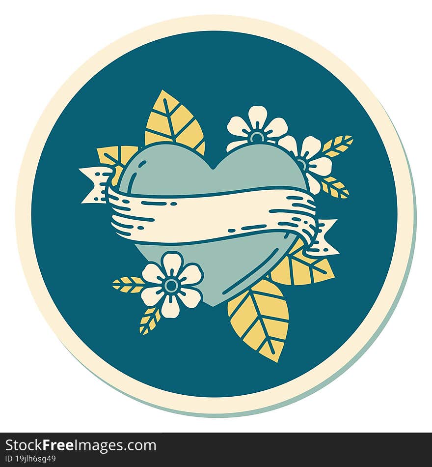 sticker of tattoo in traditional style of a heart and banner. sticker of tattoo in traditional style of a heart and banner