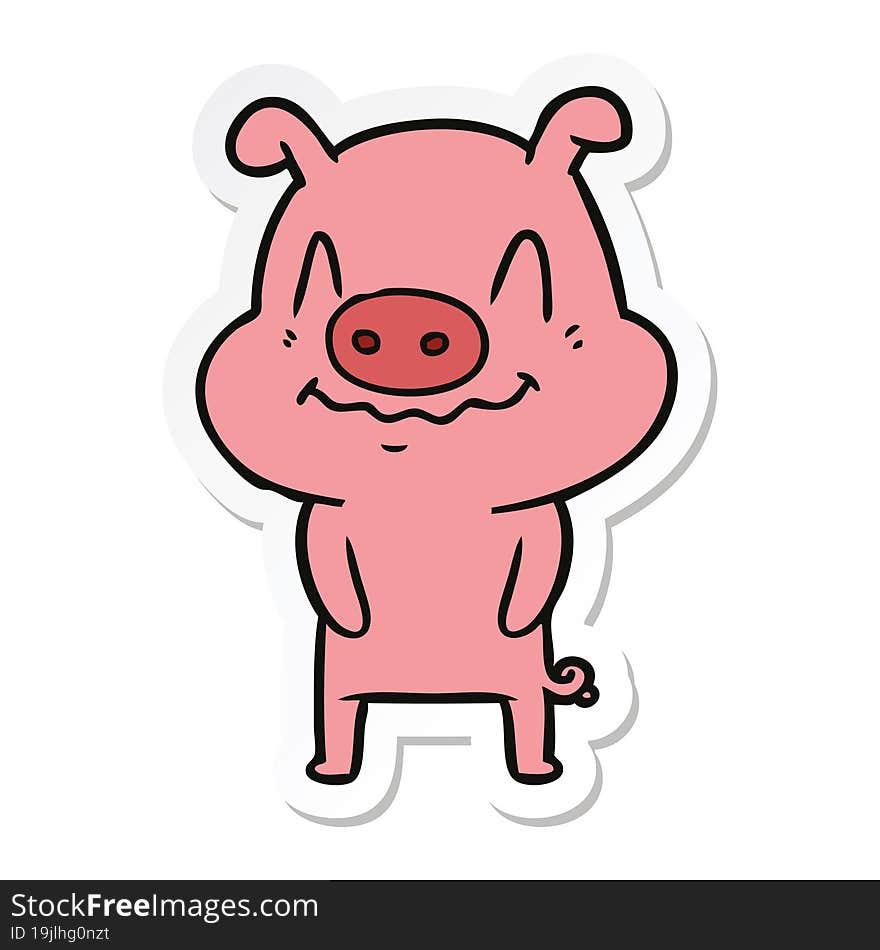 Sticker Of A Nervous Cartoon Pig