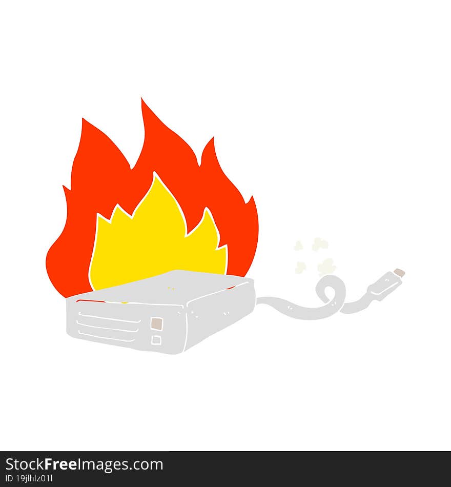 Flat Color Illustration Of A Cartoon Computer Hard Drive Burning