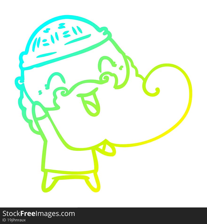 cold gradient line drawing happy man with beard and winter hat