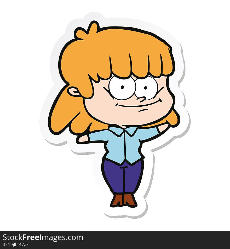 sticker of a cartoon girl smiling